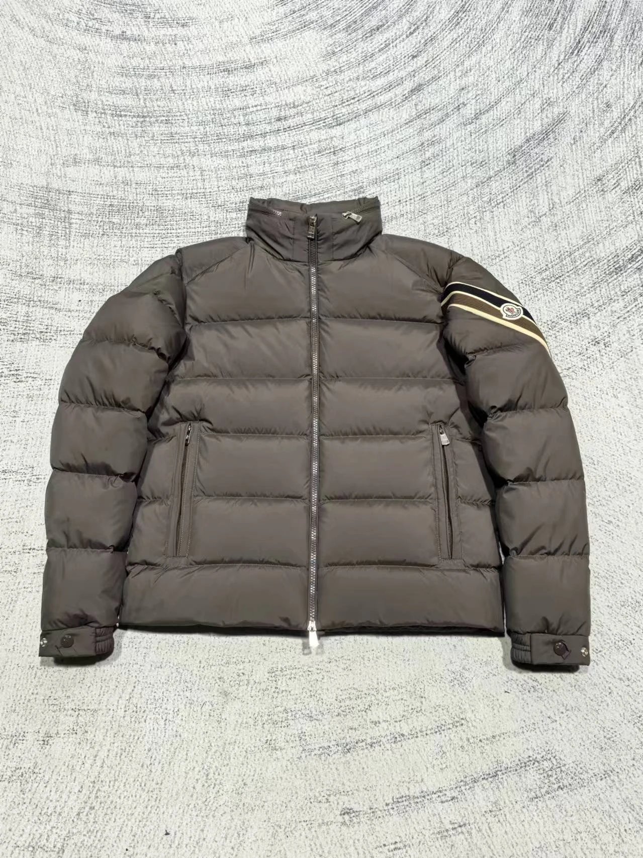 Moncler Maya Down Jacket Black with Red-White Stripe Sleeve - 3