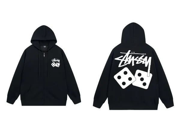 Stussy Dice Logo Zip-Up Hoodie Black - 1