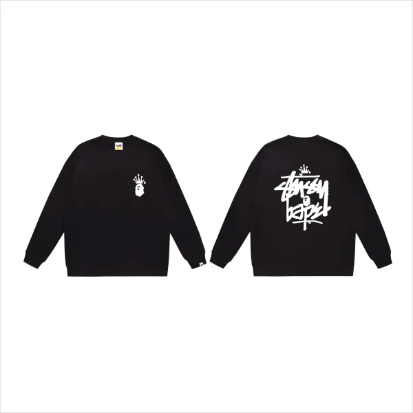 A Bathing Ape x Stussy Camo Ape Head Crewneck Sweatshirt White Hoodie - 5