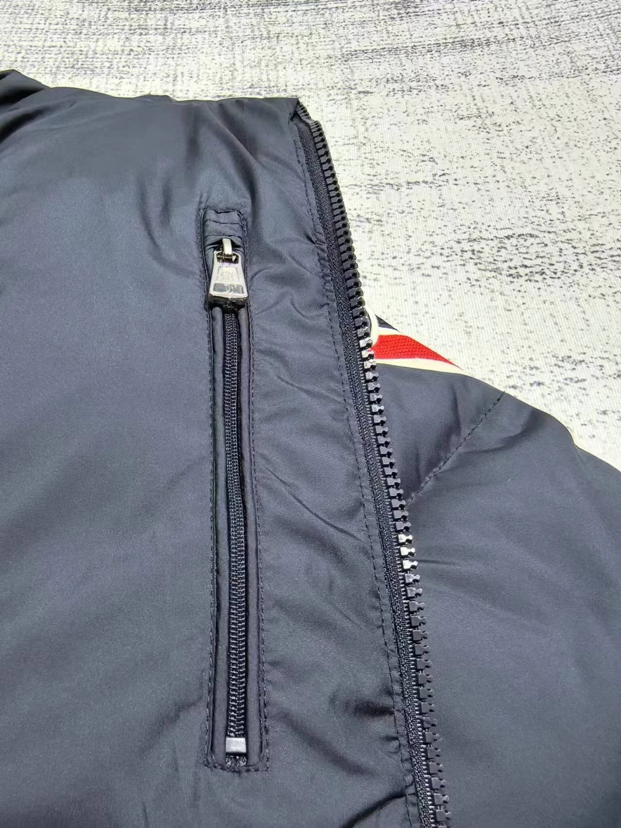 Moncler Maya Down Jacket Black with Red-White Stripe Sleeve - 8