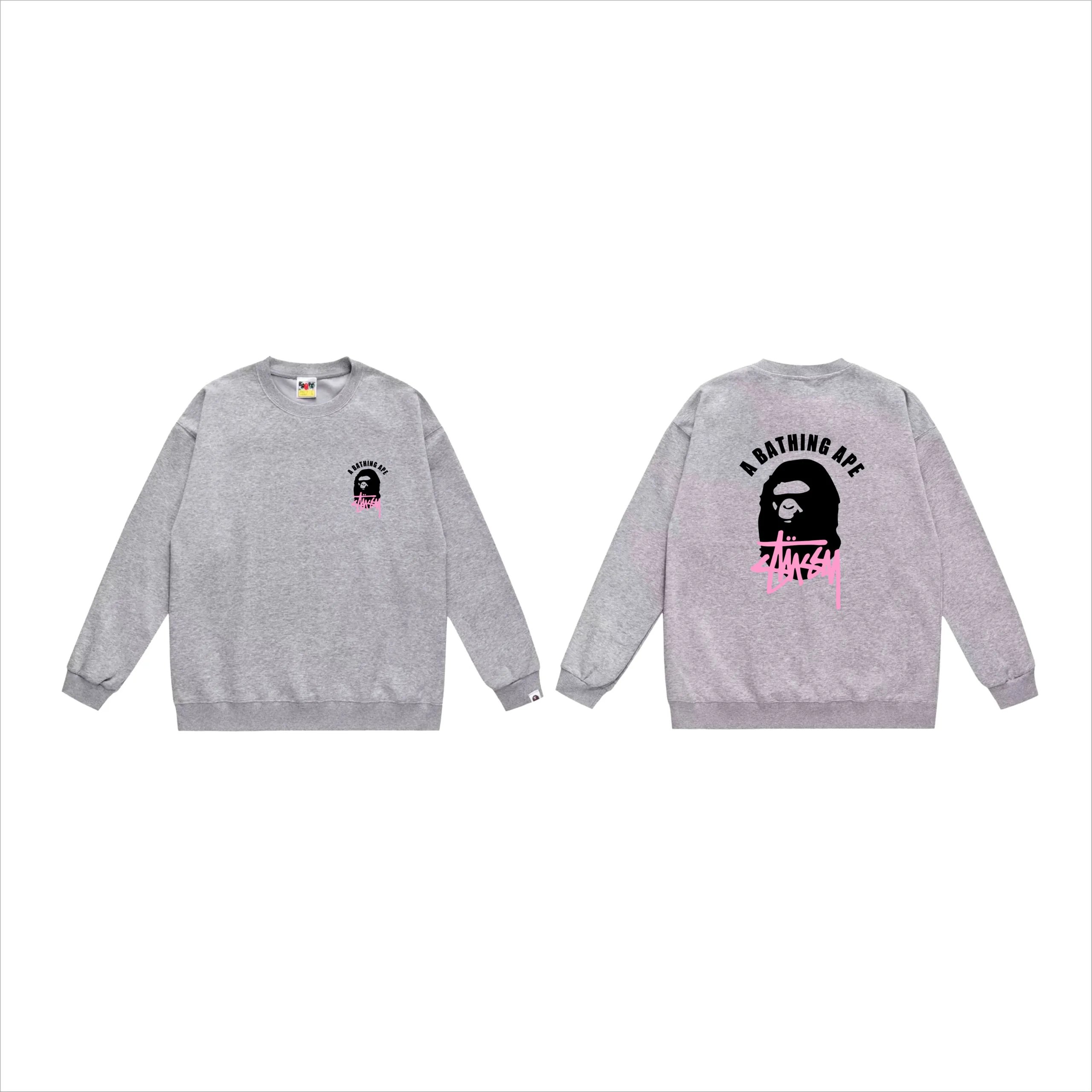 A Bathing Ape's grey sweatshirt in collaboration with Stüssy