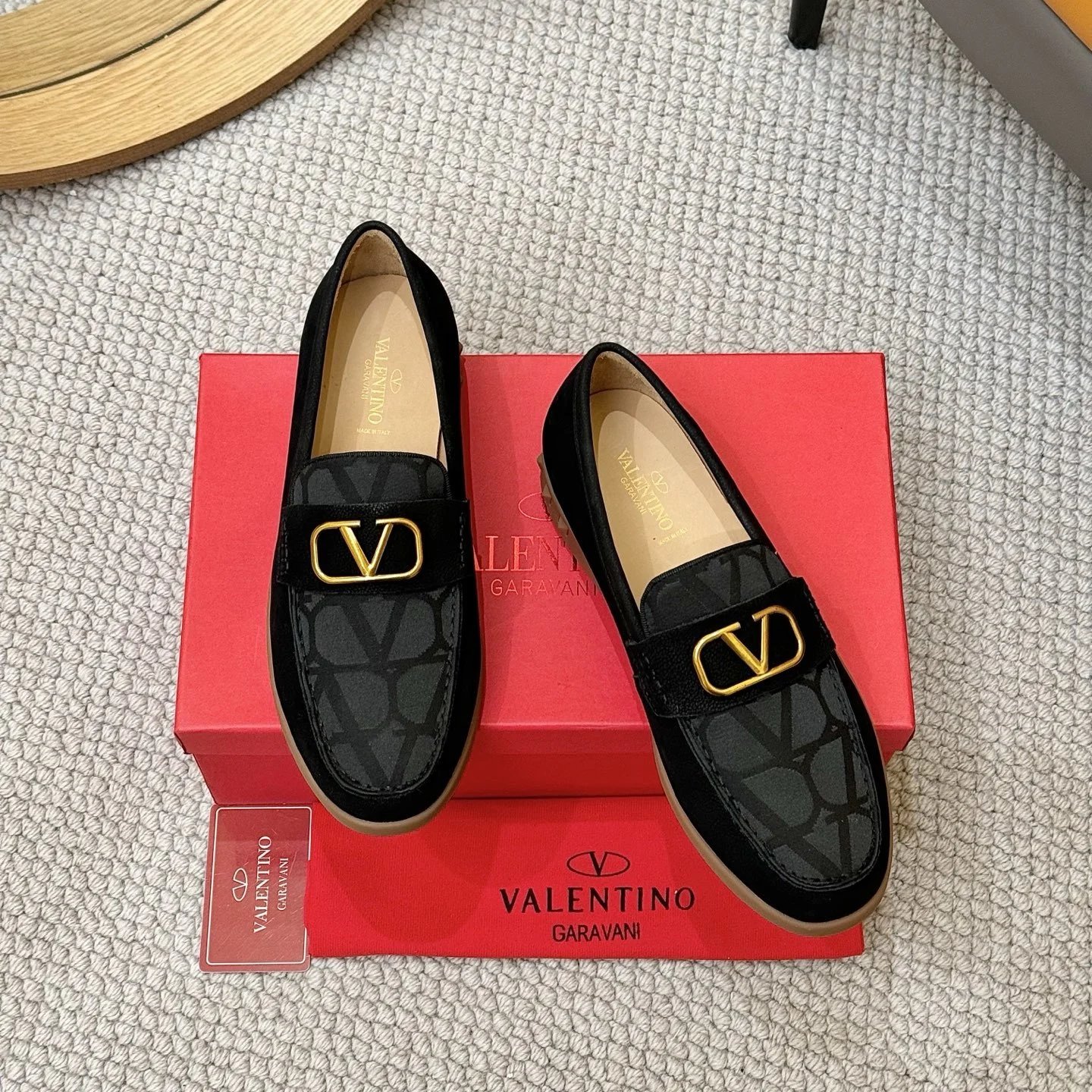 Valentino Garavani VLogo Toile Iconographe Loafer Black Gold