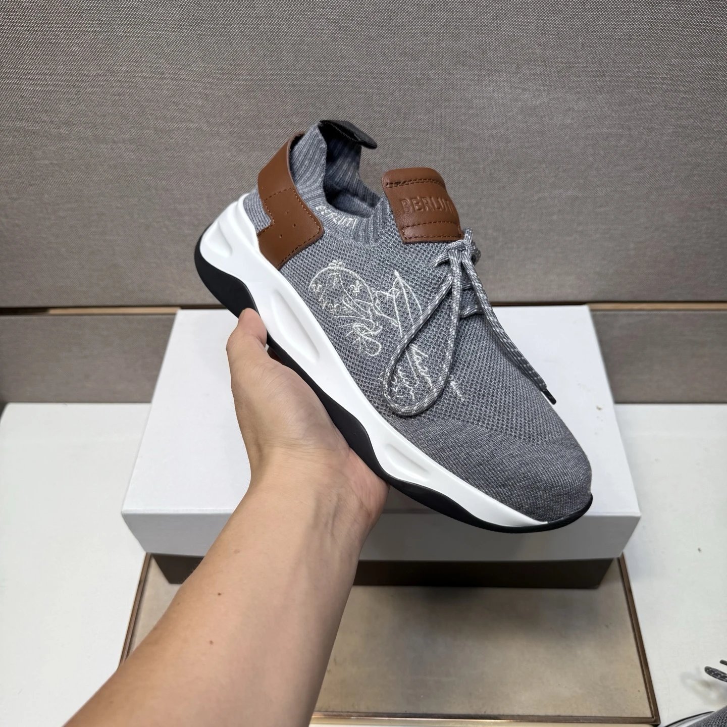 Berluti Run Track Knit Sneaker Grey Brown