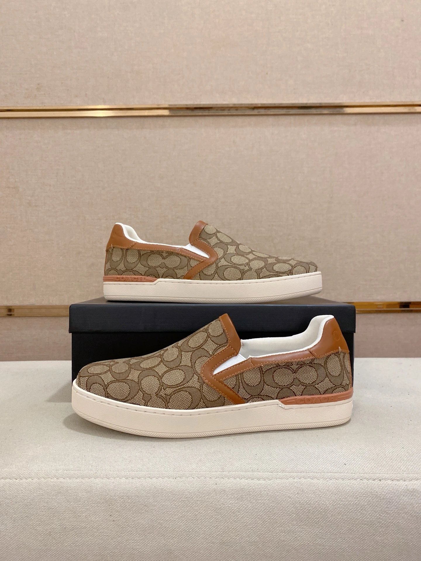 Coach Signature Print Slip-On Sneakers Black / Gray Casual Shoes - 4