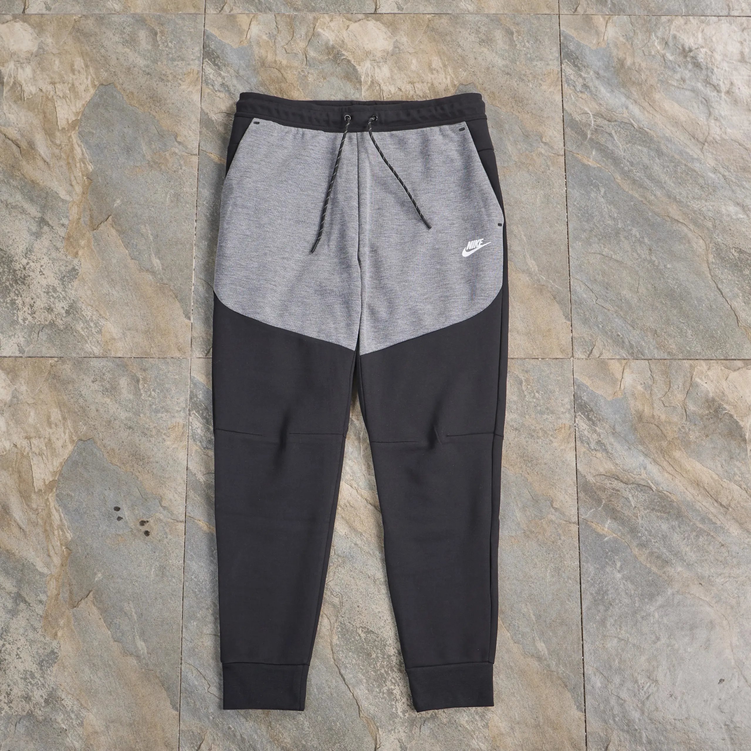 Black patchwork dark gray pants