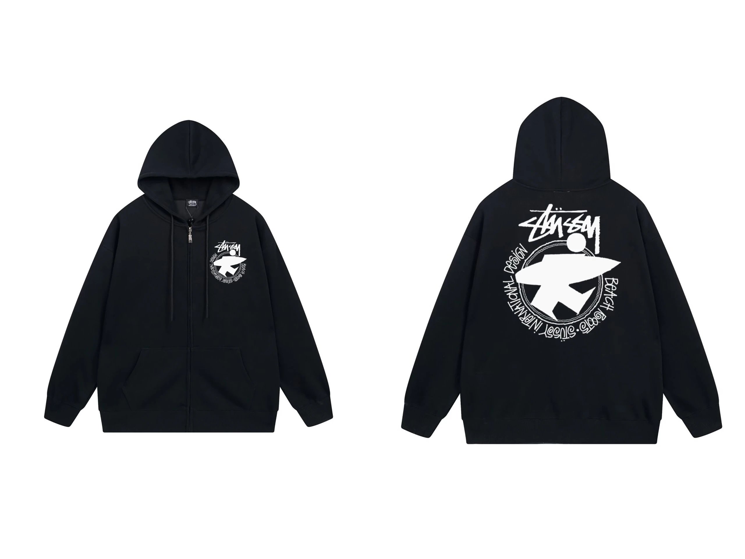 Stussy Arch Logo Zip-Up Hoodie Gray - 6