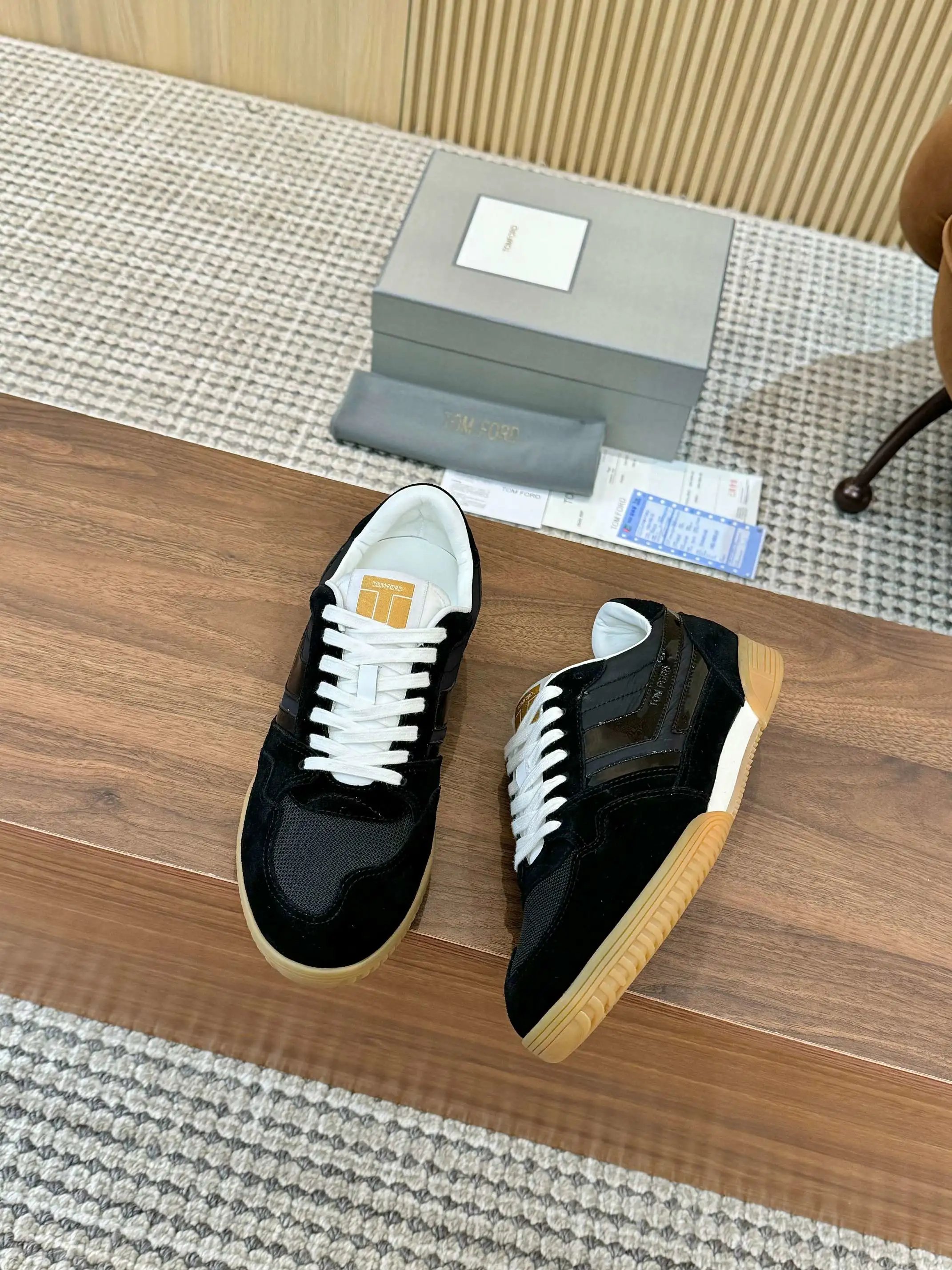 Tom Ford Denim Low Top Sneaker Black Mesh Gum