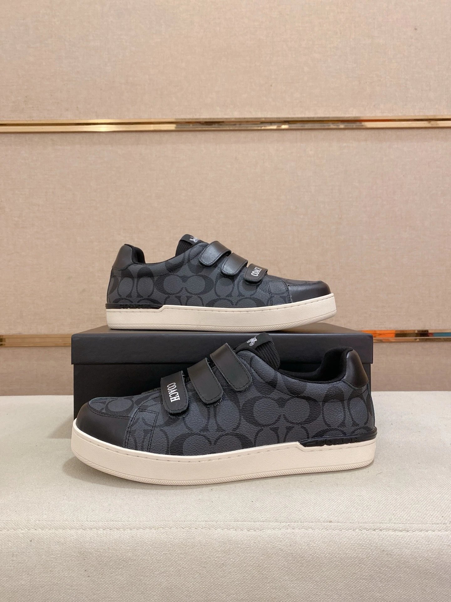 Coach Signature Print Slip-On Sneakers Black / Gray Casual Shoes - 5