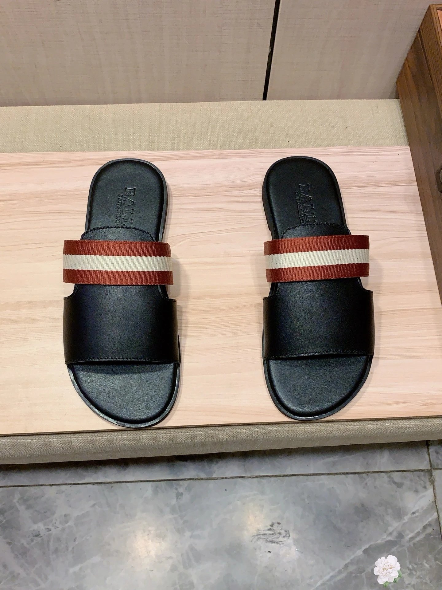 Design Bally Striped Strap Slide Sandals Black Slippers - 4