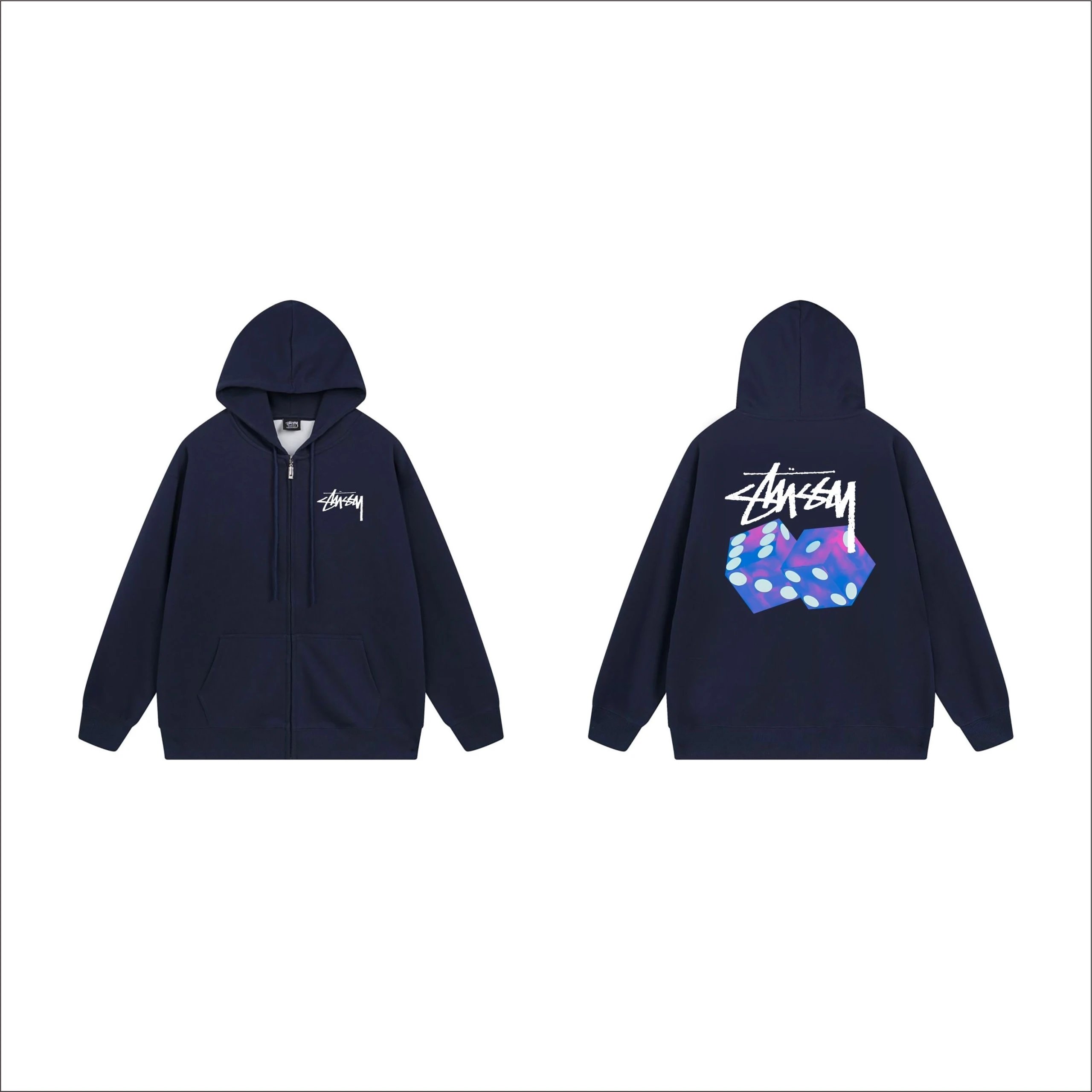 Stussy Dice Print Zip-Up Hoodie Black - 4