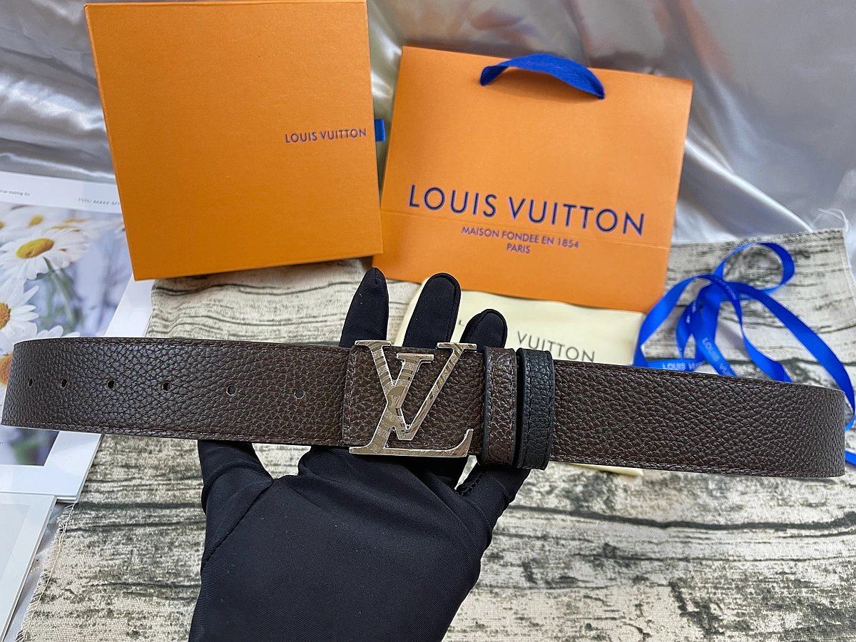 Louis Vuitton Initiales Slim Reversible Belt Silver Buckle Dark Brown Black