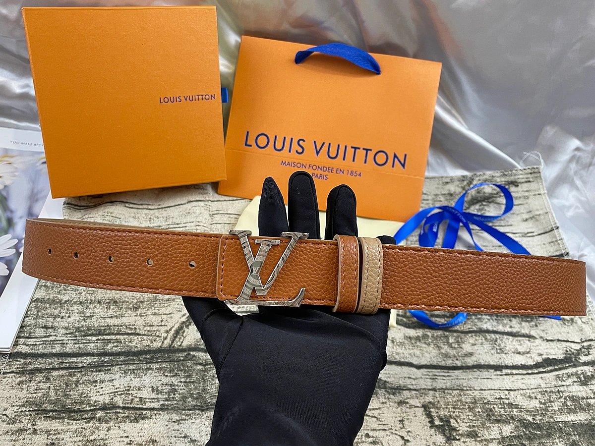 Louis Vuitton Initiales Reversible Belt Silver Buckle Tan Beige