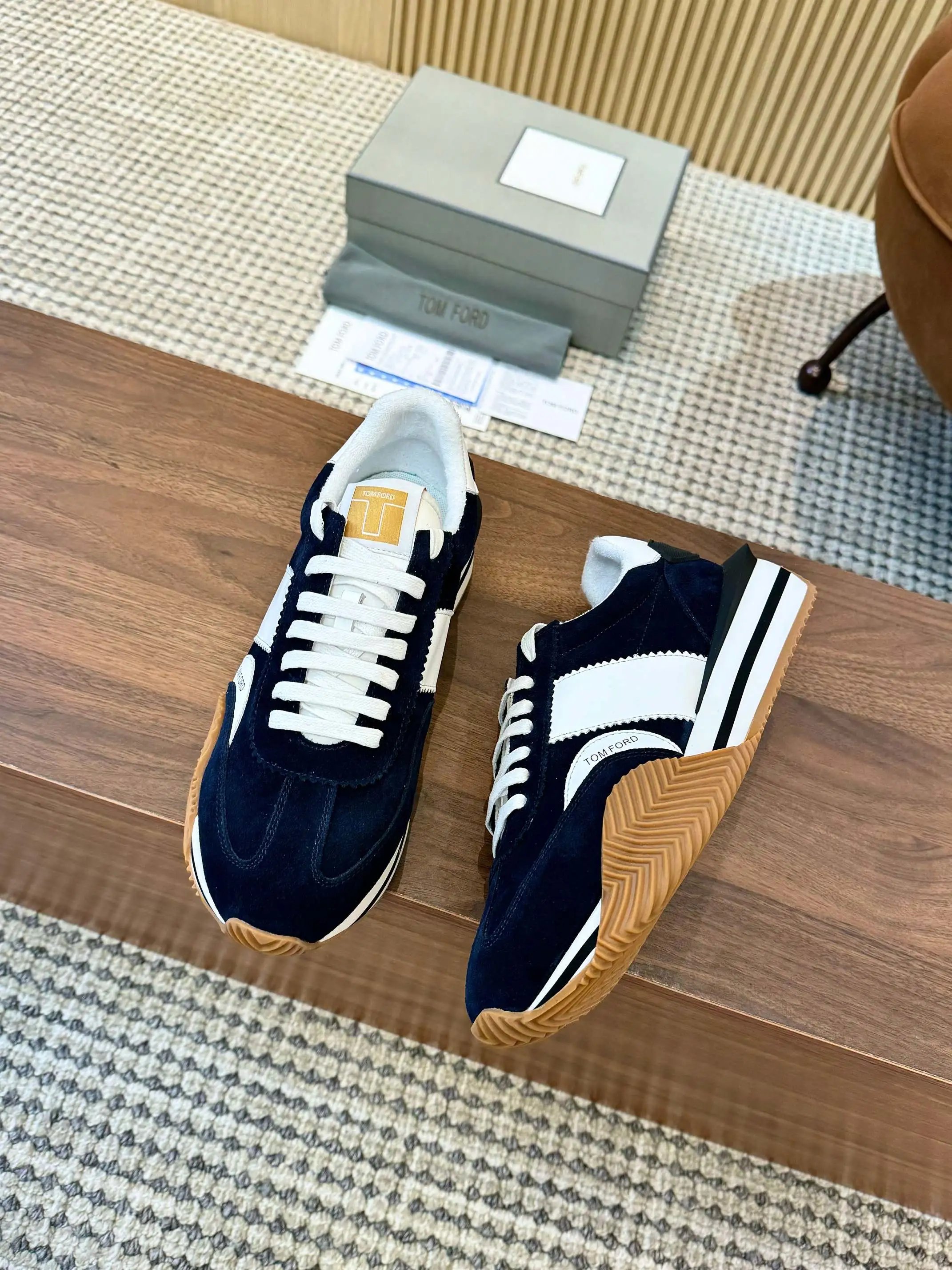 Tom Ford Jago Suede Runner Navy Blue White