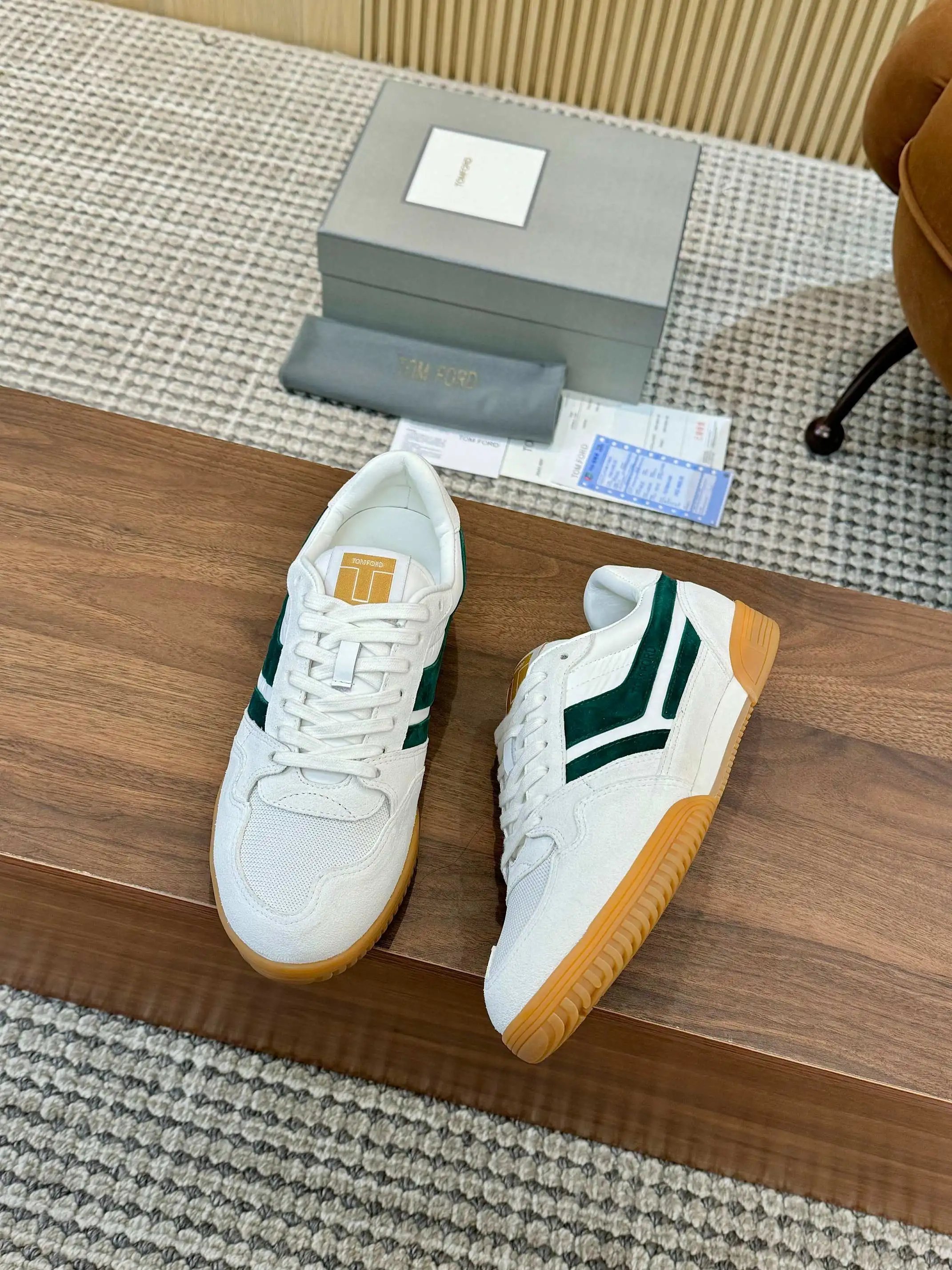 Tom Ford Denim Low Top Sneaker White Forest Green