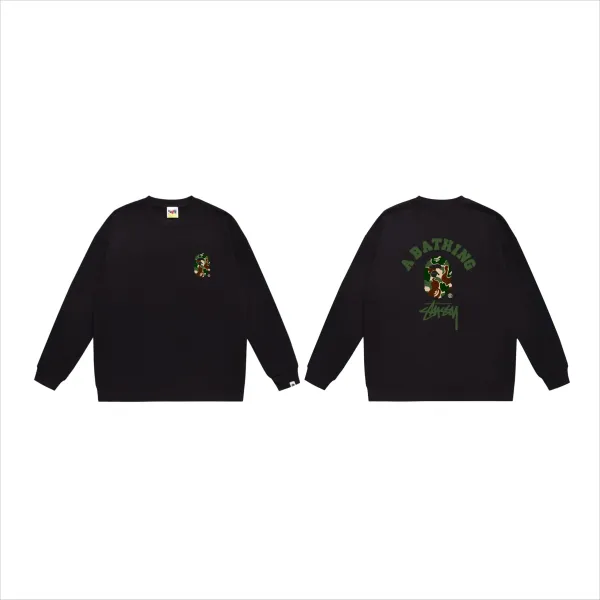 A Bathing Ape x Stussy Camo Ape Head Crewneck Sweatshirt White Hoodie - 10