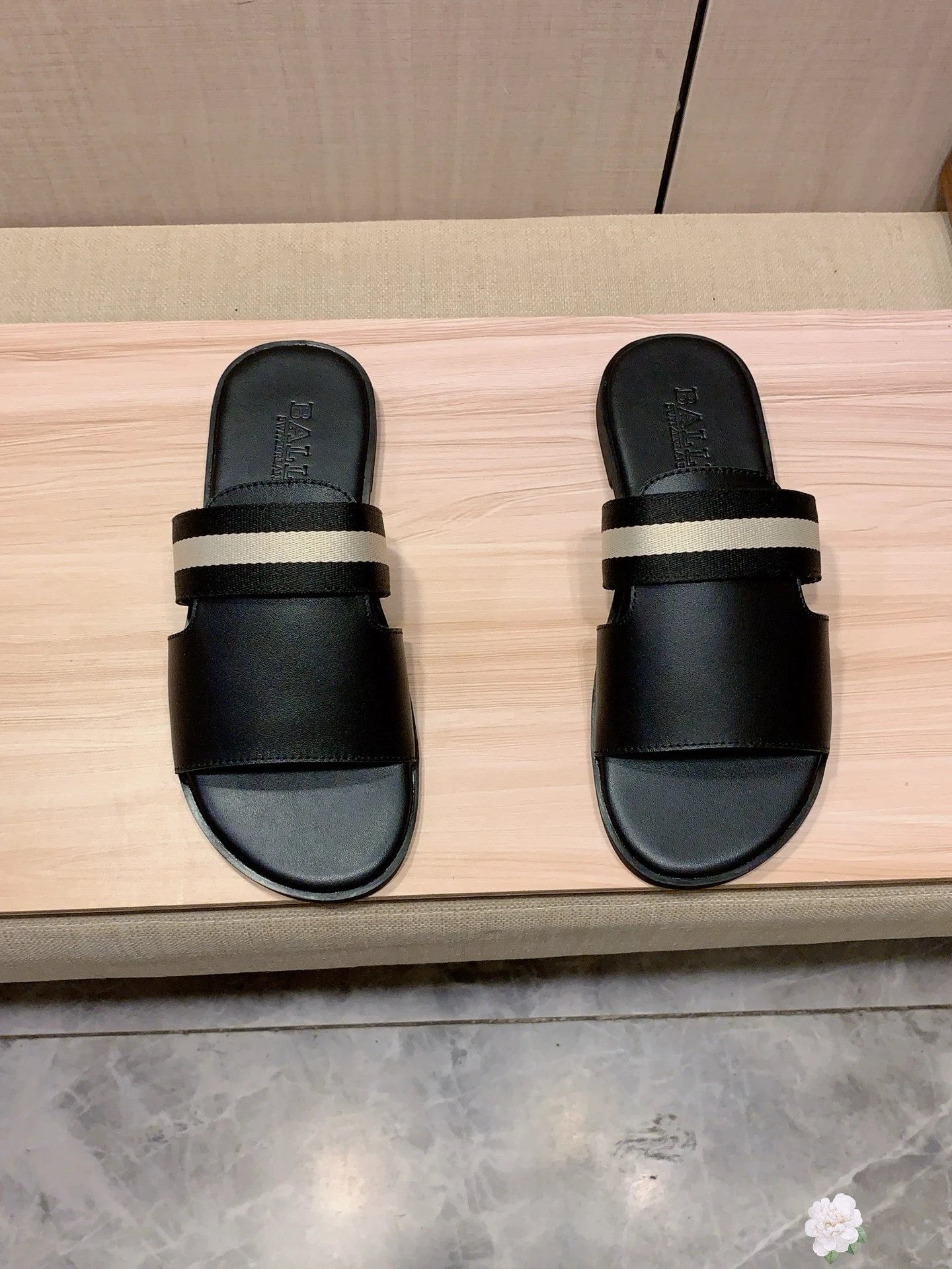 Design Bally Striped Strap Slide Sandals Black Slippers - 5