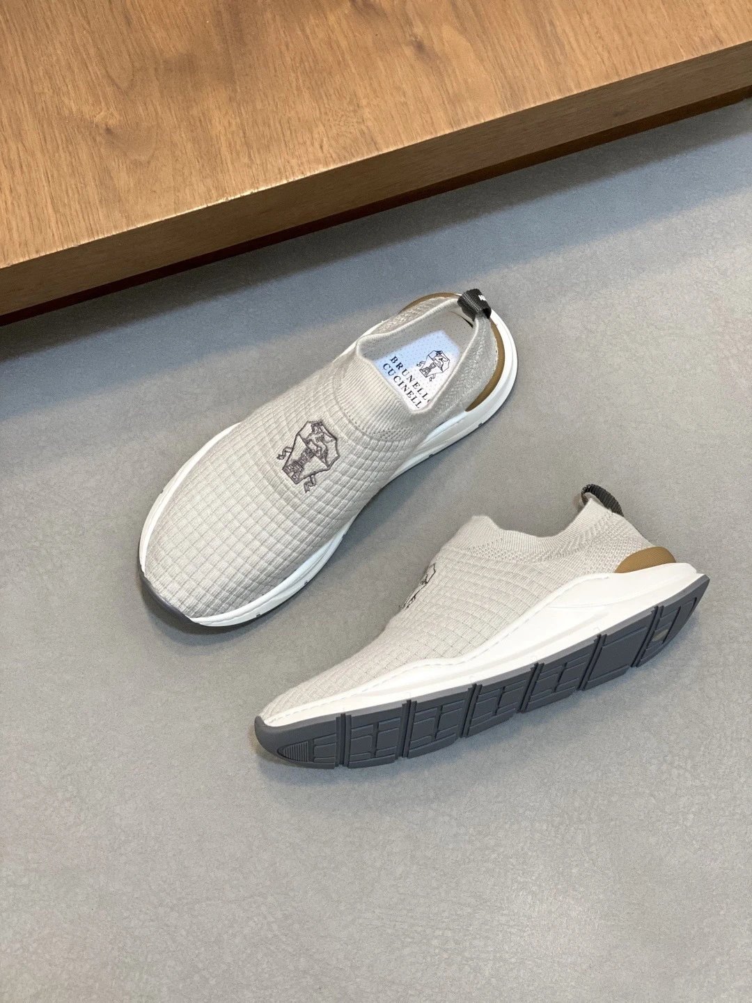 Brunello Cucinelli Slip On Knit Sneaker Light Grey