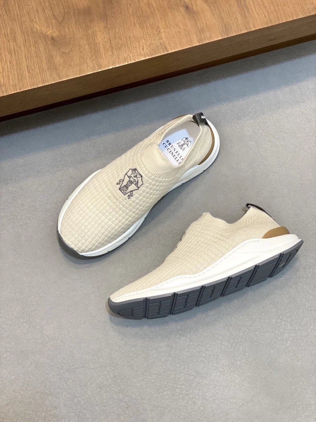 Brunello Cucinelli Slip On Knit Sneaker Cream Beige