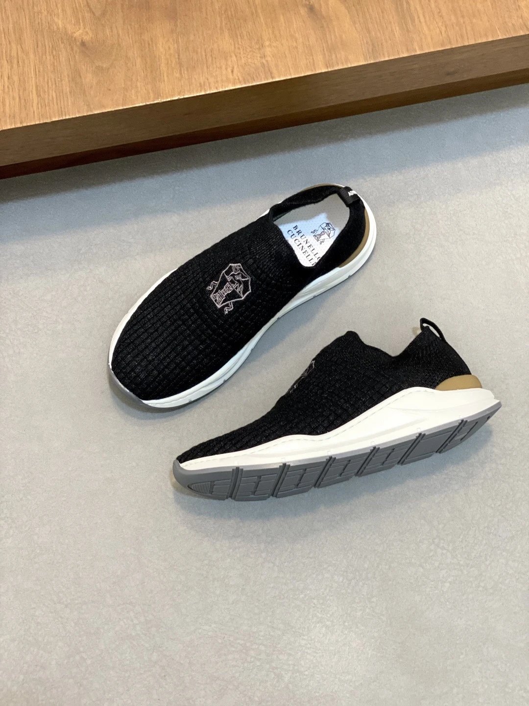 Brunello Cucinelli Slip On Knit Sneaker Black White