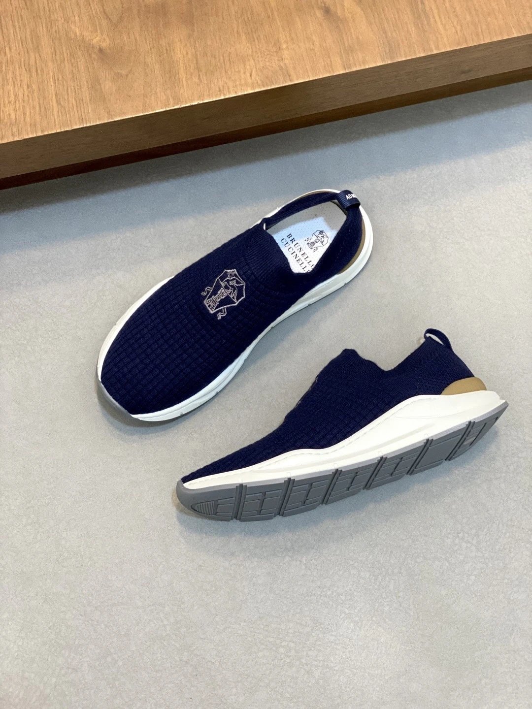 Brunello Cucinelli Slip On Knit Sneaker Navy Blue