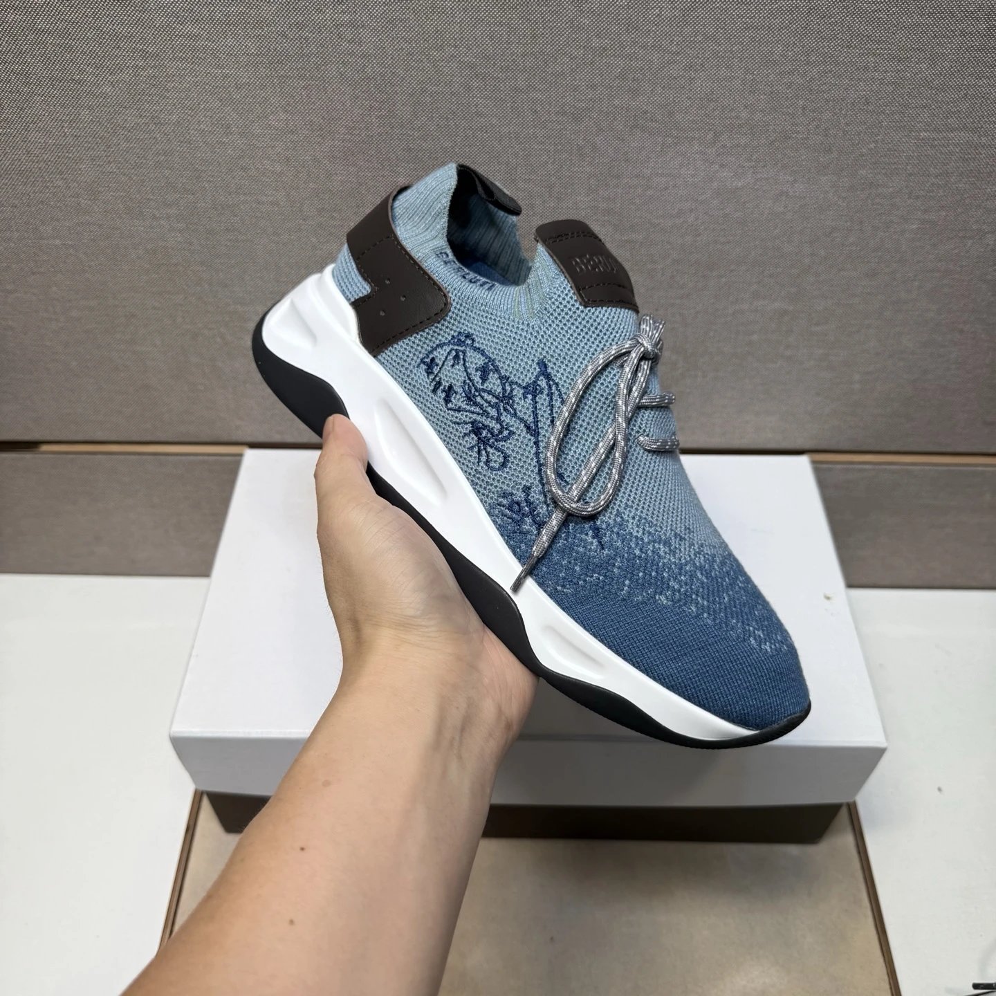 Berluti Run Track Knit Sneaker Light Blue Brown