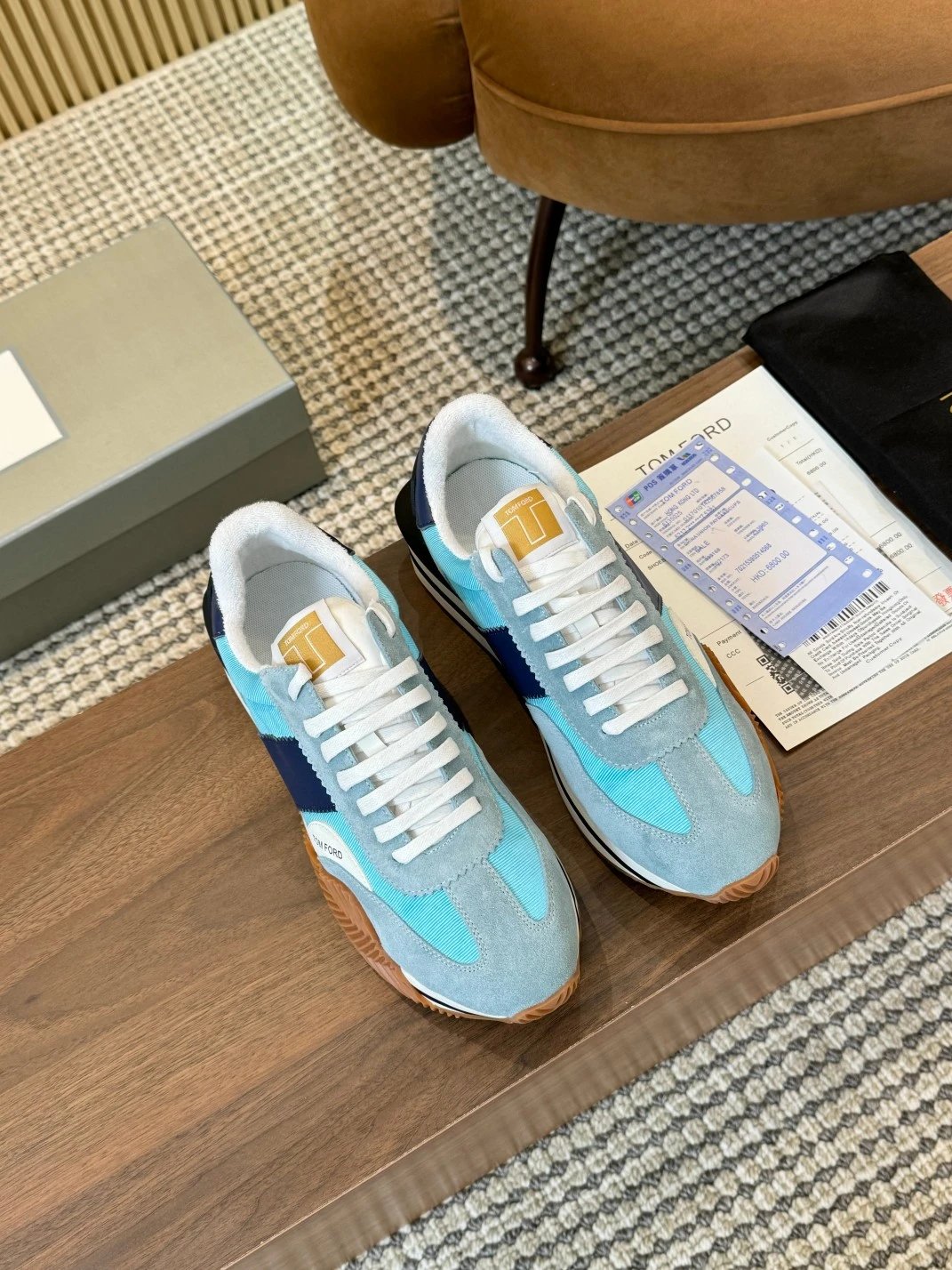 Tom Ford Jago Suede Runner Light Blue Navy