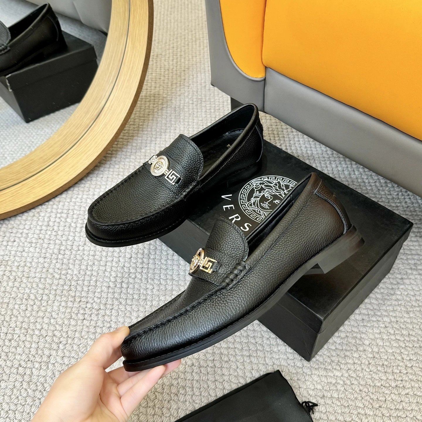 Versace Medusa Head Loafers Gray Leather Loafers - 5