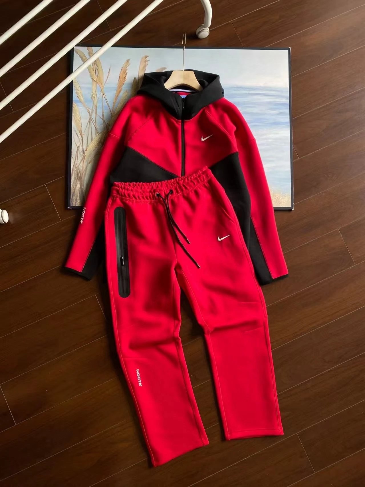 N Zipper Hooded Jacket Straight Through Sweatpants Casual Sports Set [ZZ10