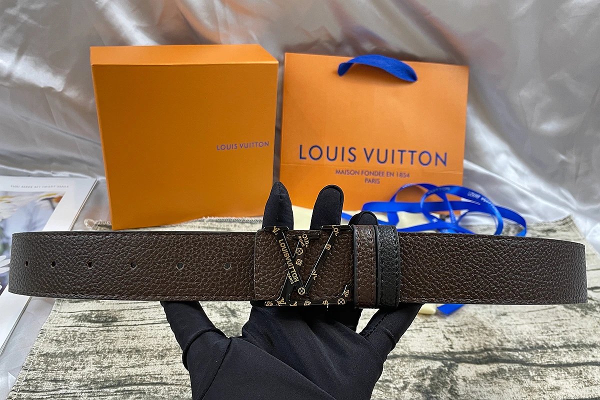 Louis Vuitton LV Pyramide Reversible Belt Brown Black Silver Buckle