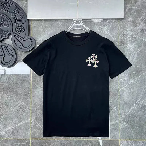 Chrome Hearts-Style Colorful Floral Cross Embroidered T-Shirt