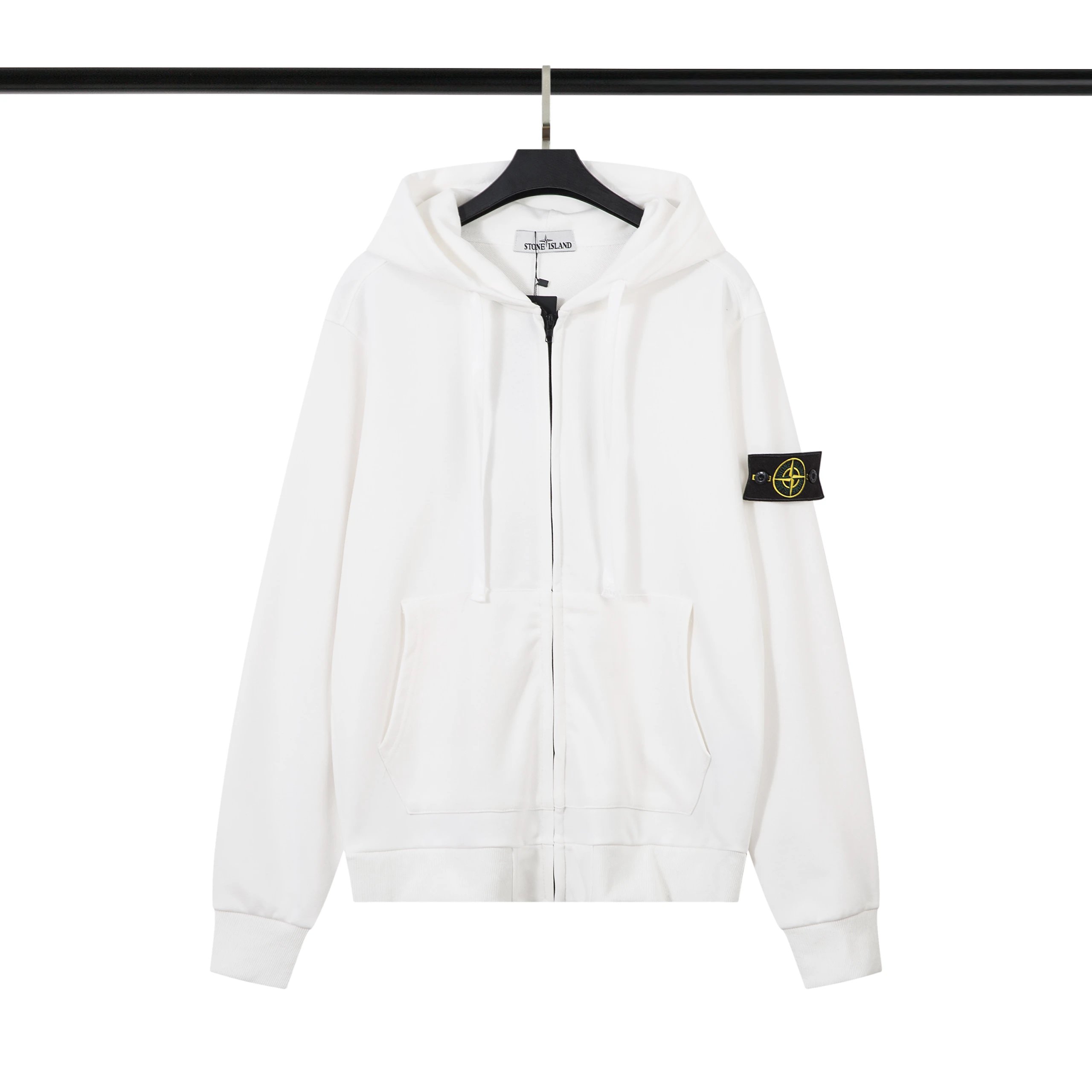 Stone Island Compass Badge Zip Hoodie White