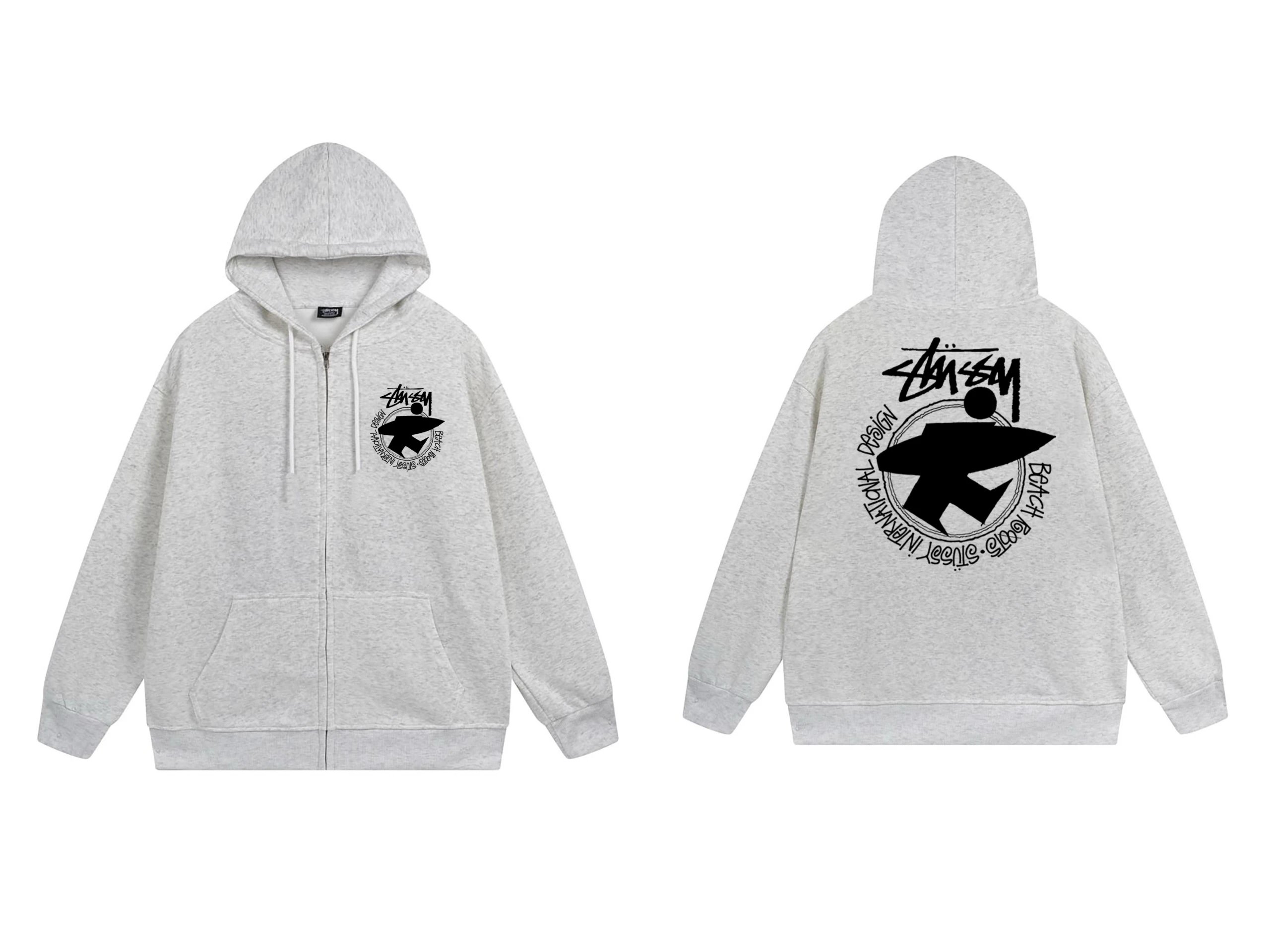 Stussy Arch Logo Zip-Up Hoodie Gray - 7