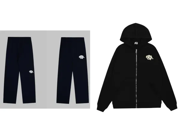 A Bathing Ape Embroidered Logo Hoodie and Sweatpants Set Black - 5