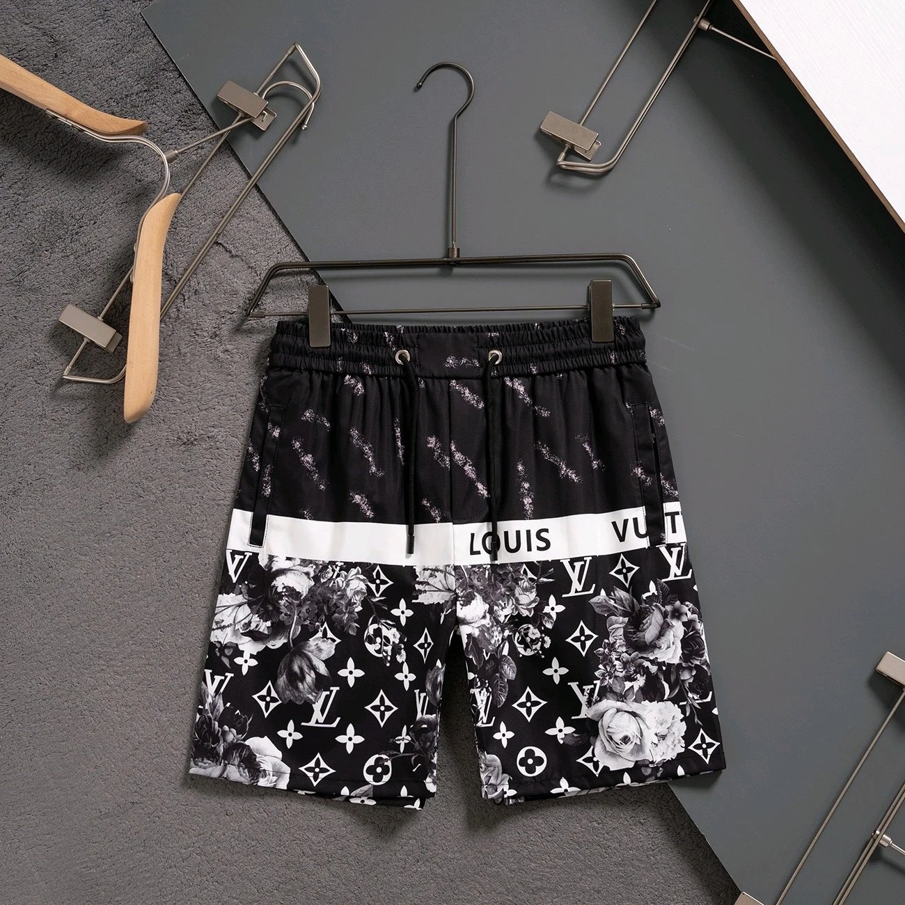 Louis Vuitton Floral Monogram Shorts Black White