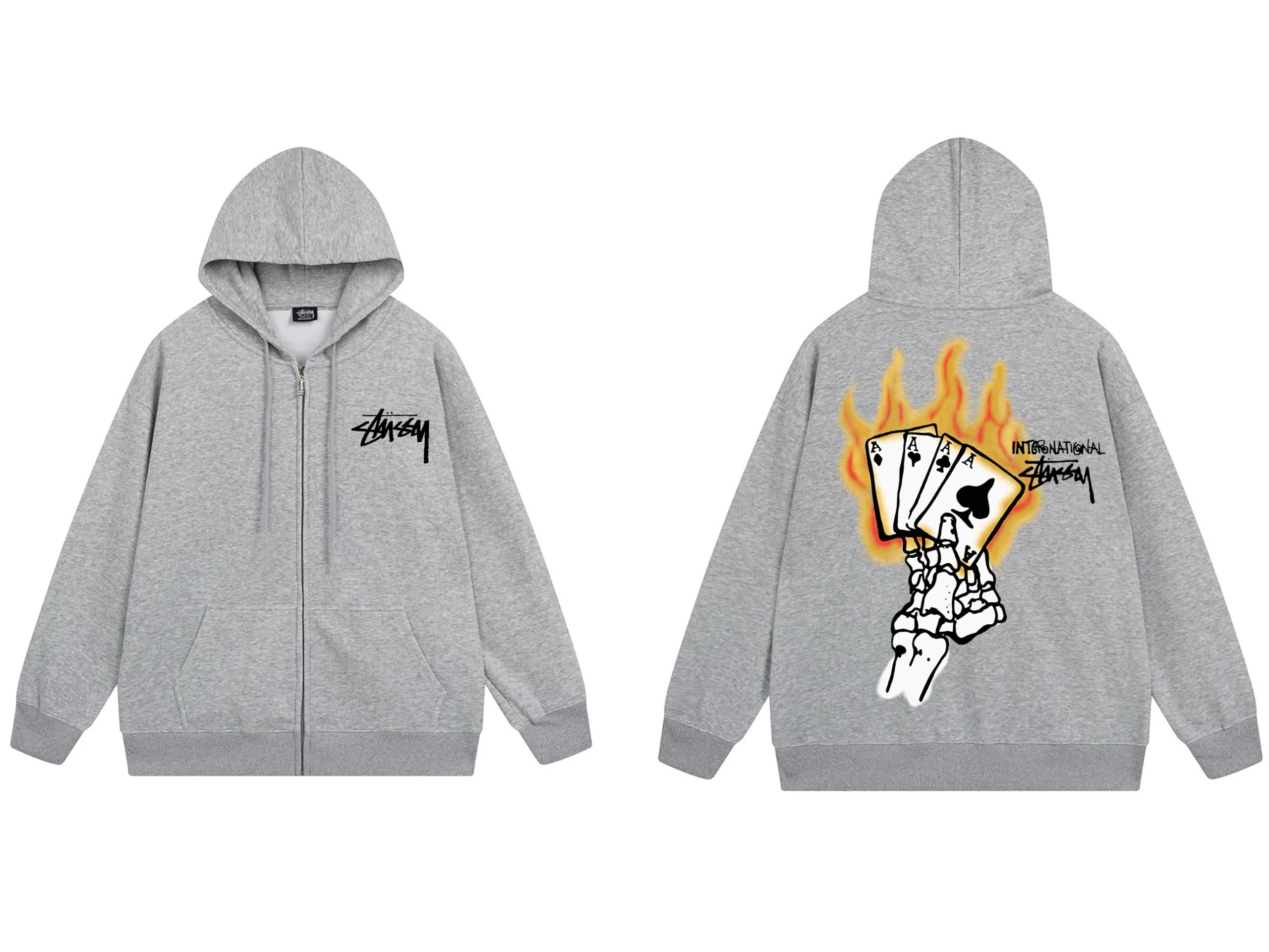 Stussy Arch Logo Zip-Up Hoodie Gray - 12