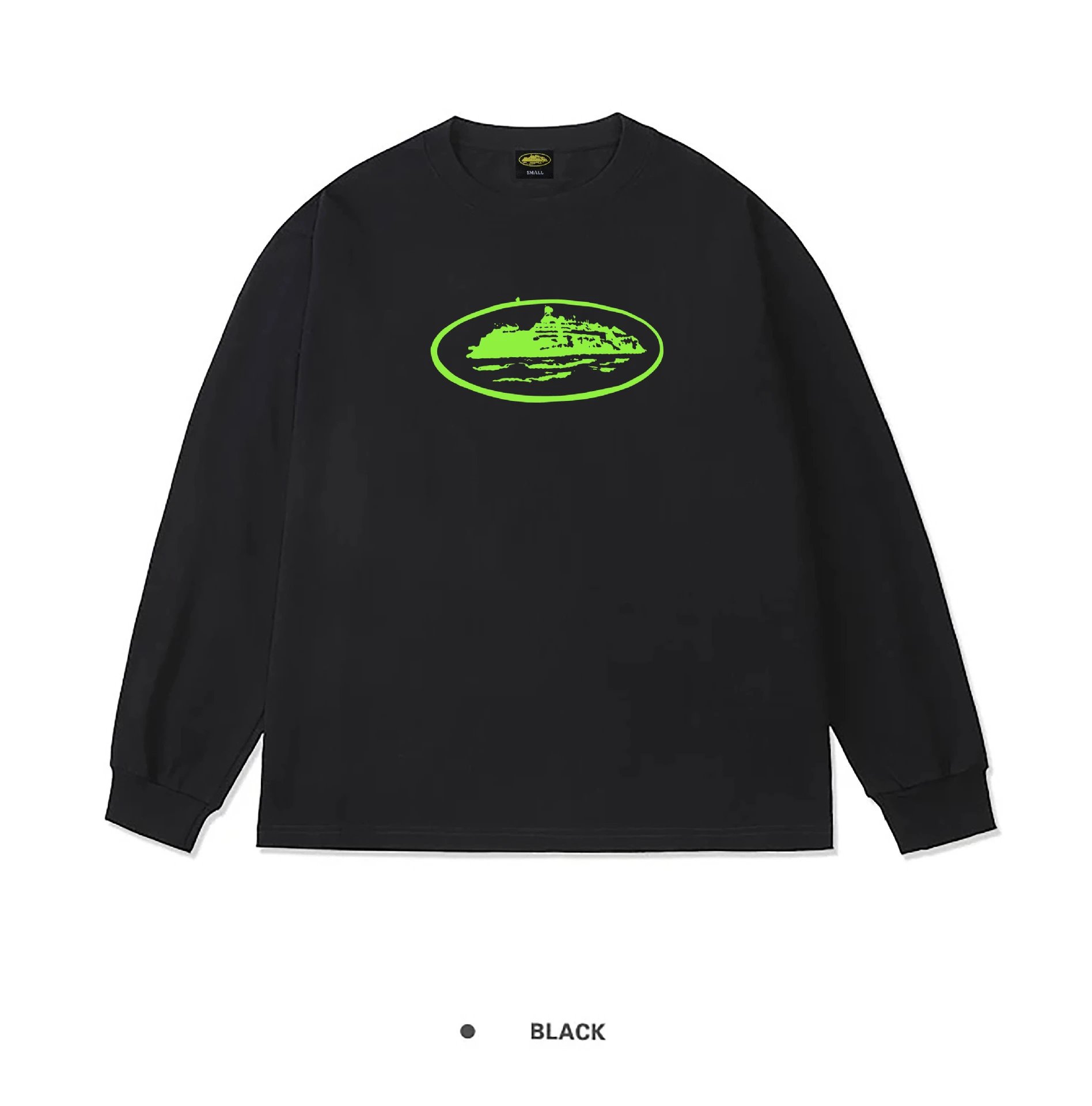 Corteiz Alcatraz Island Long Sleeve Tee Black Neon Green