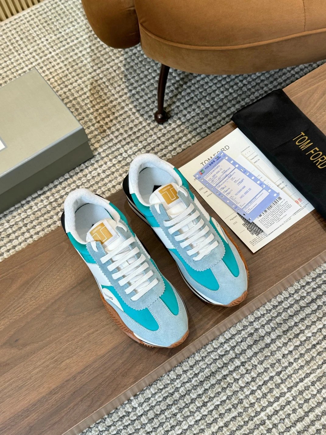 Tom Ford Jago Suede Runner Aqua Turquoise Gum