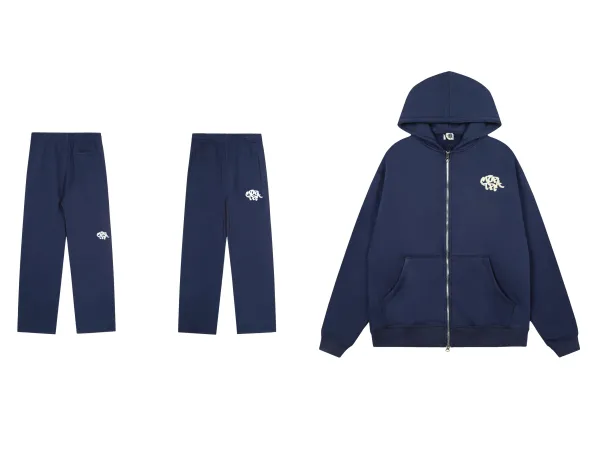 A Bathing Ape Embroidered Logo Hoodie and Sweatpants Set Black - 6
