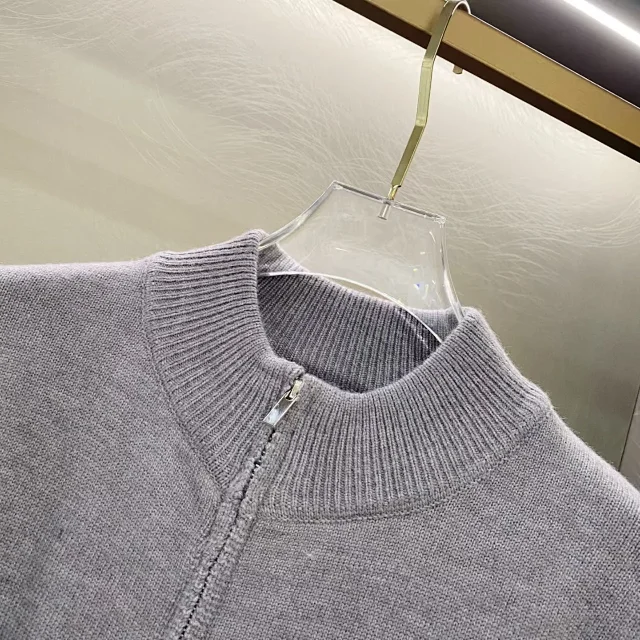 Unbranded Knitwear DX 219-1 Full-Zip Mock-Neck Striped-Sleeve Cardigan product detail image 10