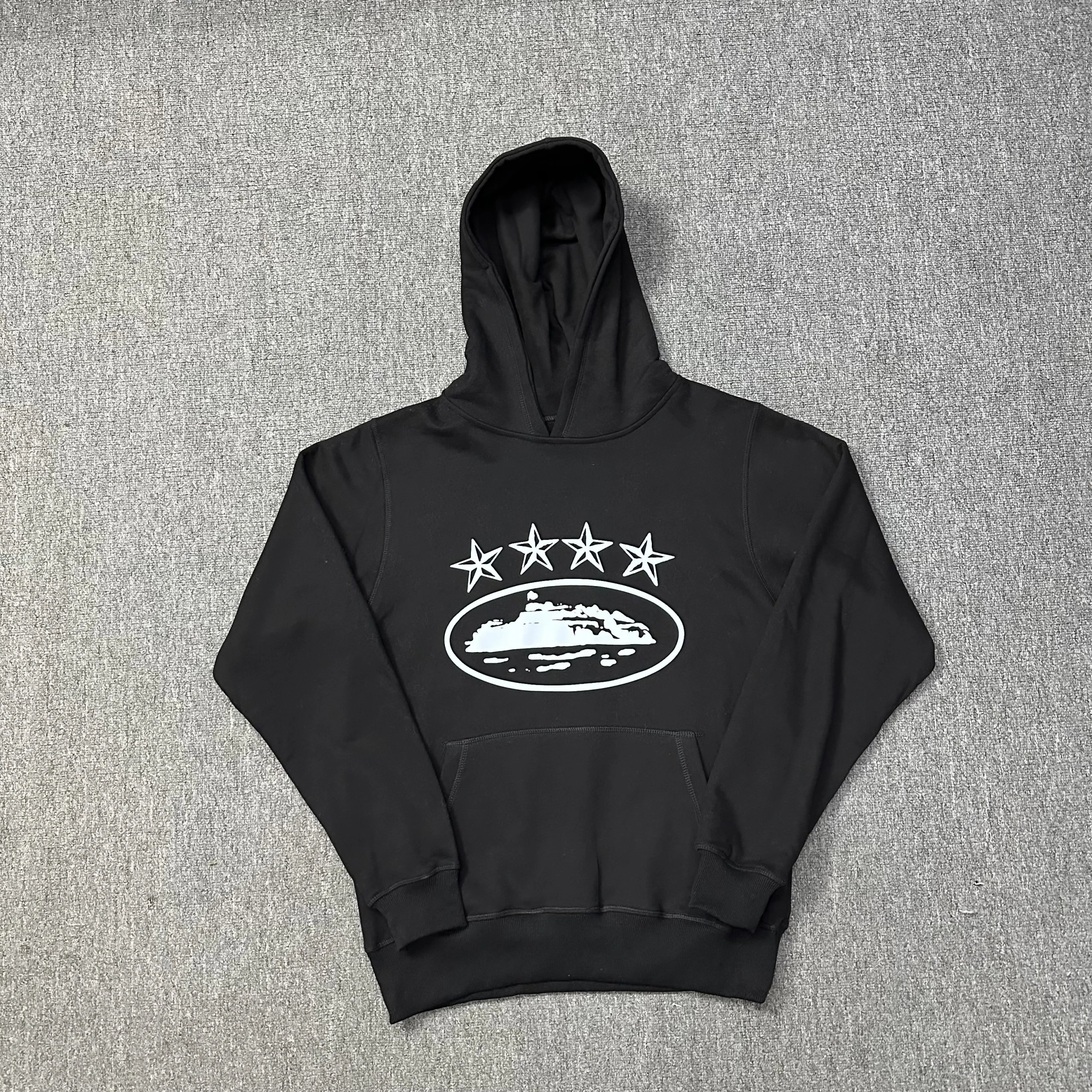 Corteiz Alcatraz 4-Star Hoodie Black White
