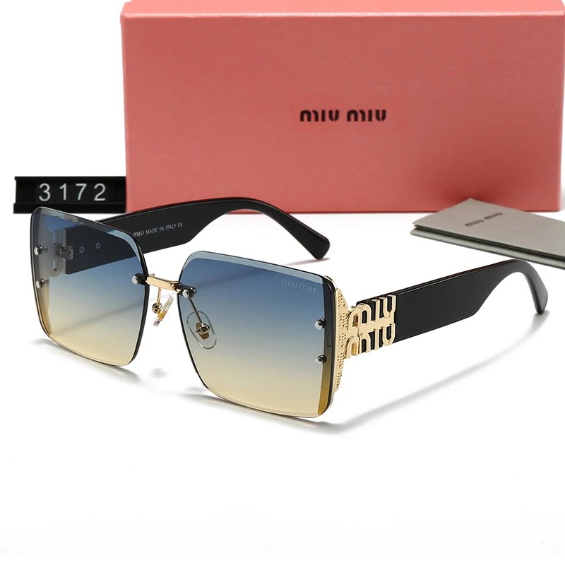 Miu Miu 3172 Rimless Oversized Sunglasses Black Frame Blue Yellow Gradient Lens