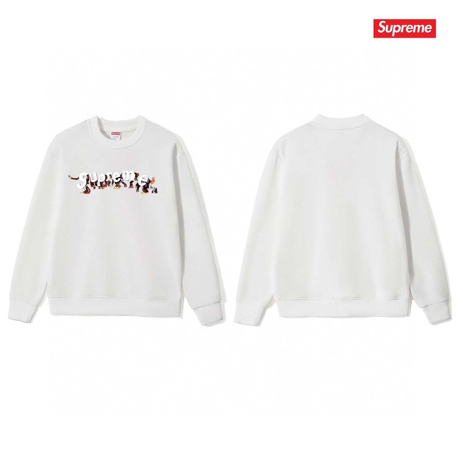 Supreme Monkey Logo Crewneck Sweatshirt White Hoodie - 12