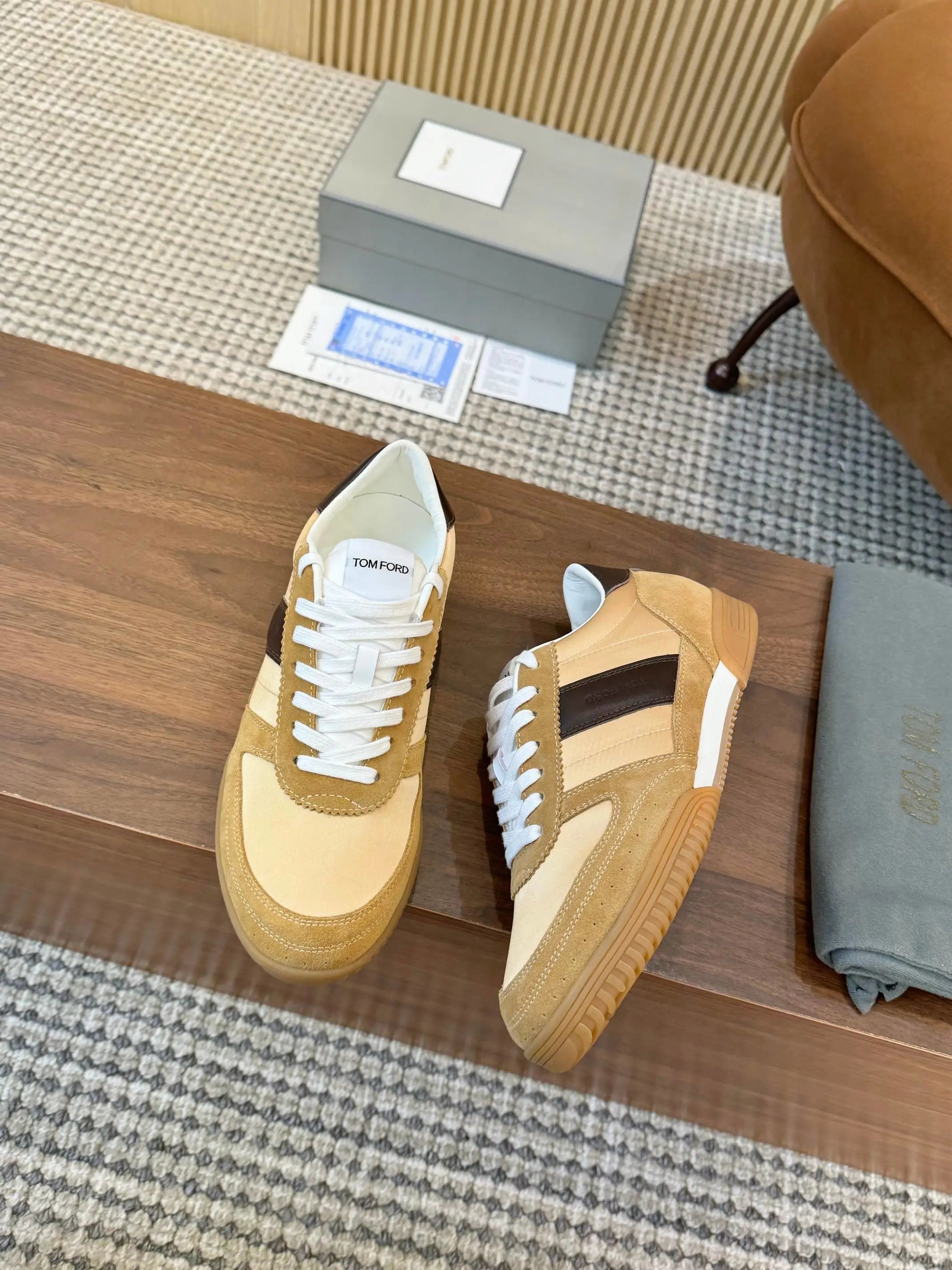 Tom Ford Denim Low Top Sneaker Camel Brown Multi