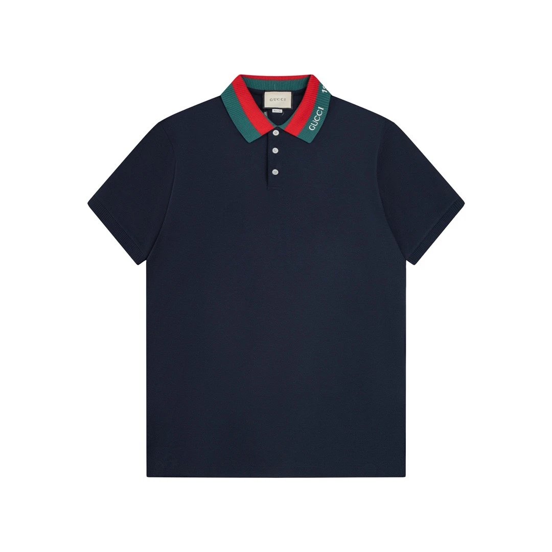 Gucci Web Embroidered Collar Polo Navy