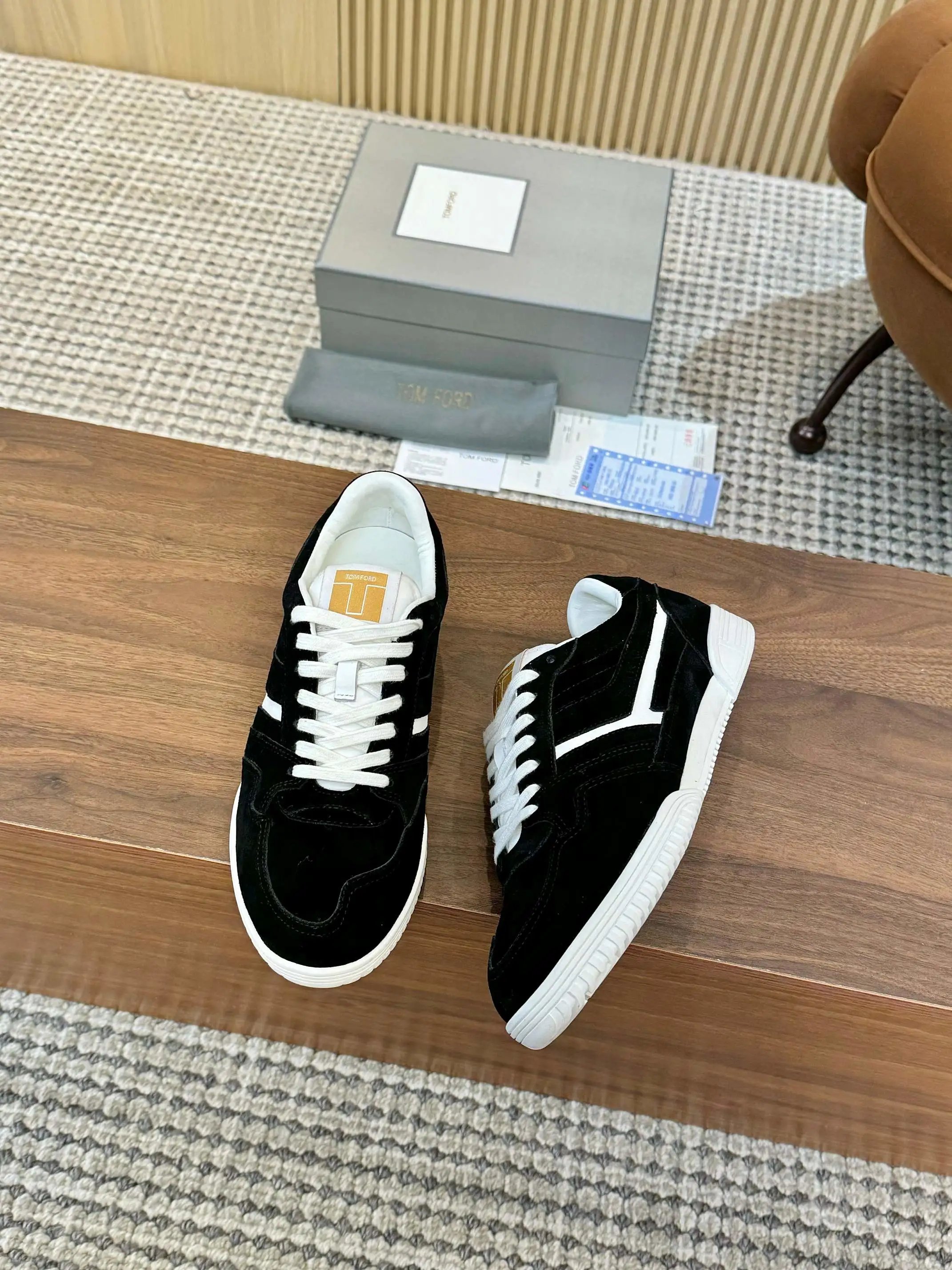 Tom Ford Denim Low Top Sneaker Black Suede White