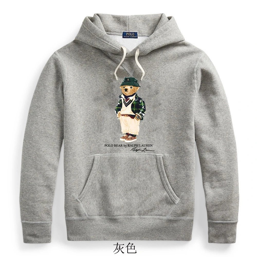 【H-03】Unisex Hooded Sweatshirt with Printed Bear Design - Loose Fit Casual Pullover Hoodie