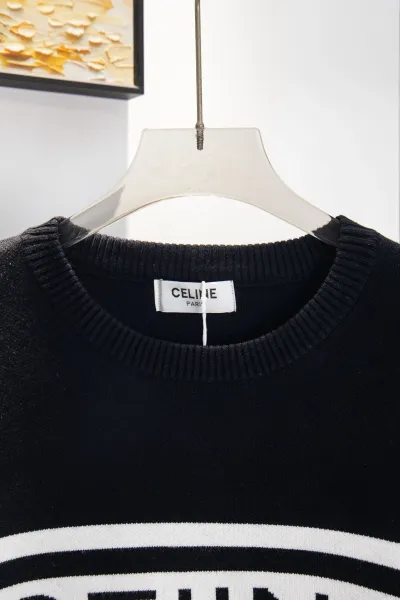 Celine Logo Stripe Black Knit Sweater - 5