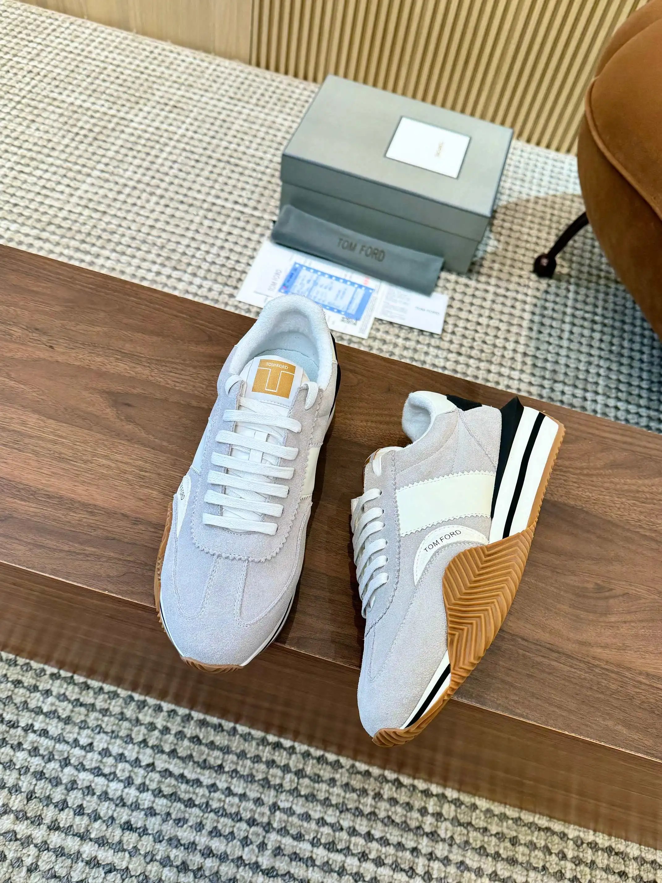 Tom Ford Jago Suede Runner Light Grey White