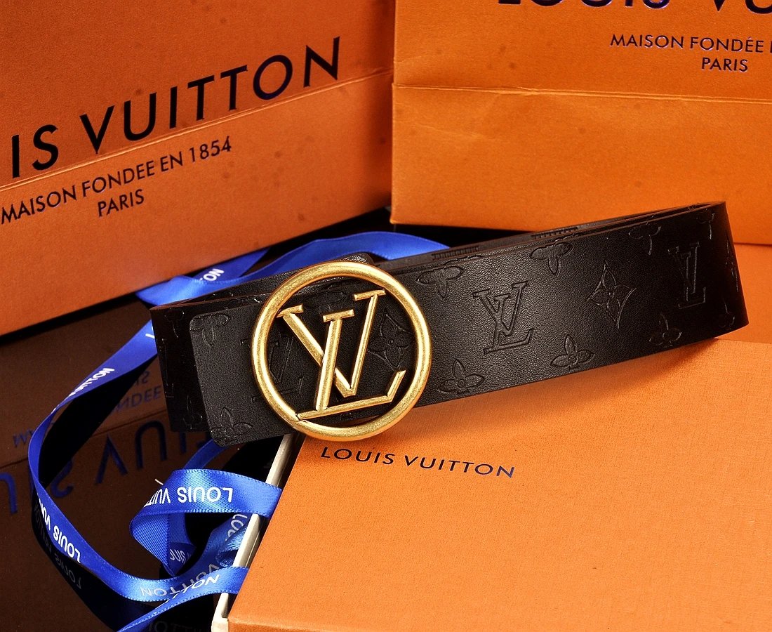 Louis Vuitton LV Circle Monogram Shadow Wide Belt Antique Gold Round Buckle Black
