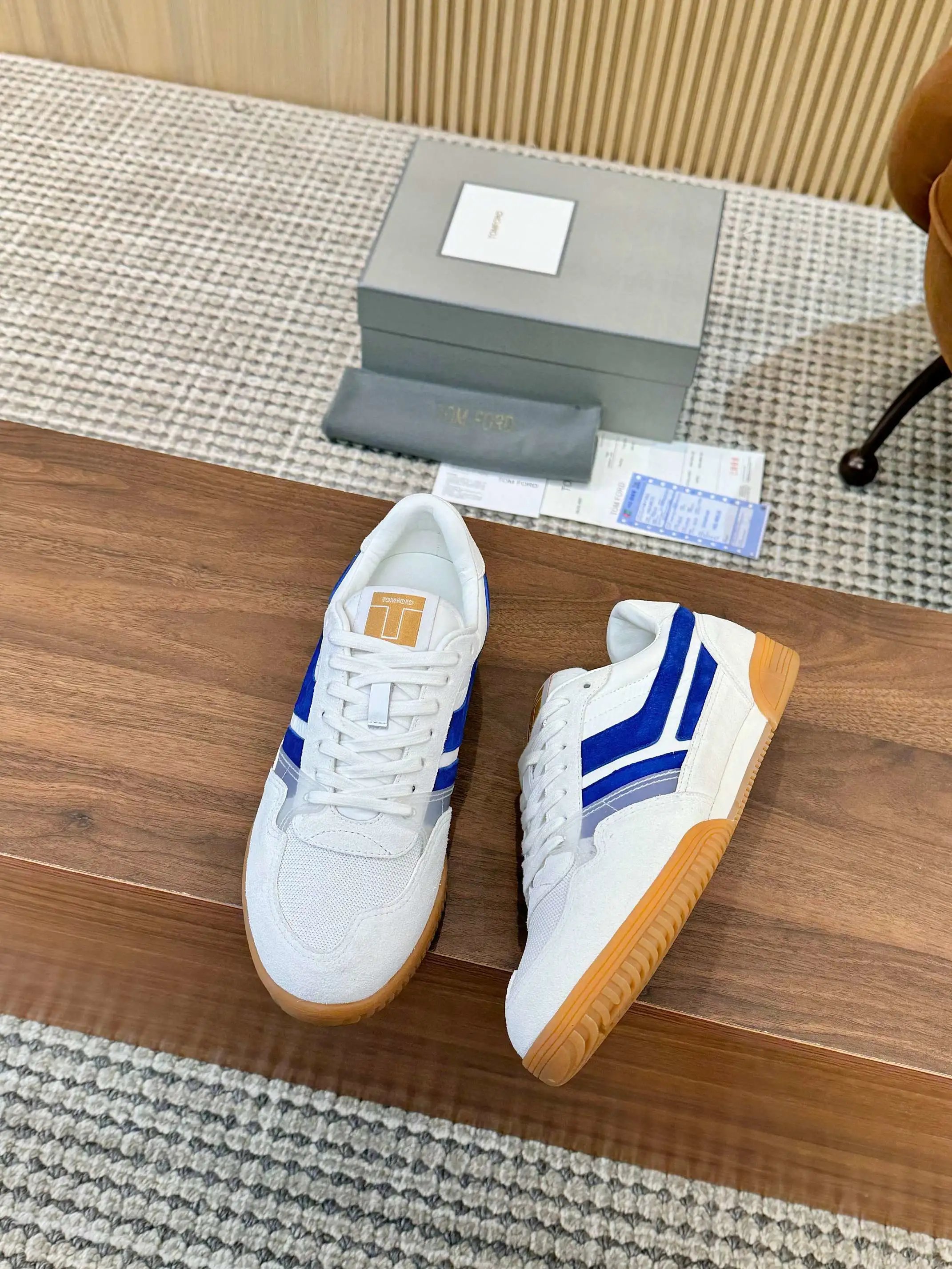 Tom Ford Denim Low Top Sneaker White Blue Gum